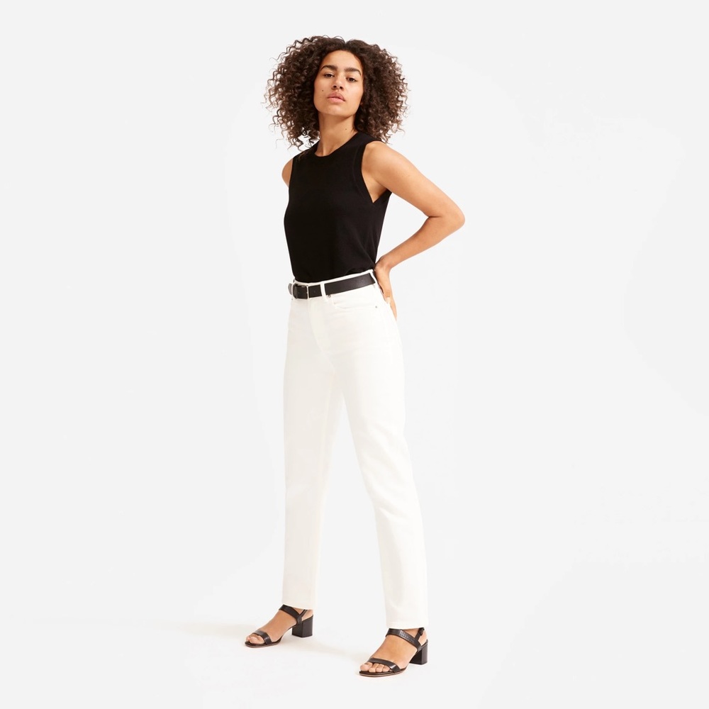 Everlane High Rise Straight Jeans in Bone